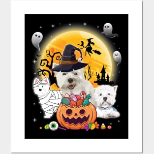 Westie Dog Mummy Witch Moon Ghosts Happy Halloween Thanksgiving Merry Christmas Day Posters and Art